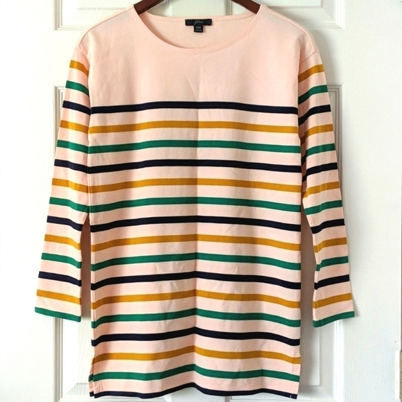 J. Crew Oversized Striped Boatneck Cotton Tunic Top Pink XXS - Picture 1 of 11